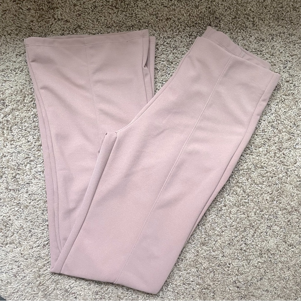 IRIS| Blush Pink Flare Pleated Trousers Size Large